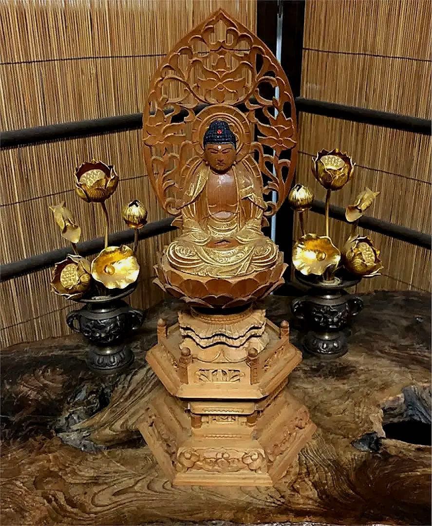 仏教美術 時代 木製 金彩 釈迦如来像 仏像 H30㎝