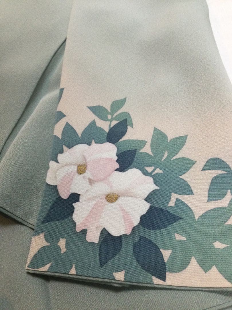 トールサイズ　付け下げ訪問着‼︎ 手描き　シルエット　秘色系統