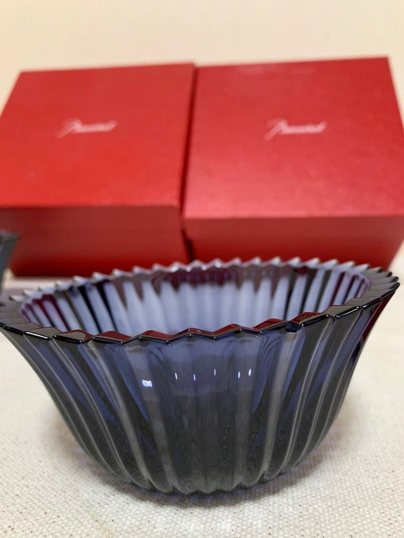 Baccarat ネイビー ガラスボウル 3個セット