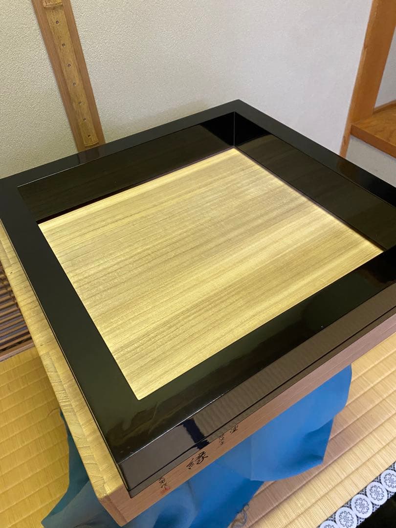 茶道具/炉縁 輪島塗 前志芸男作 面独楽継絵沈金 溜塗炉縁　共箱