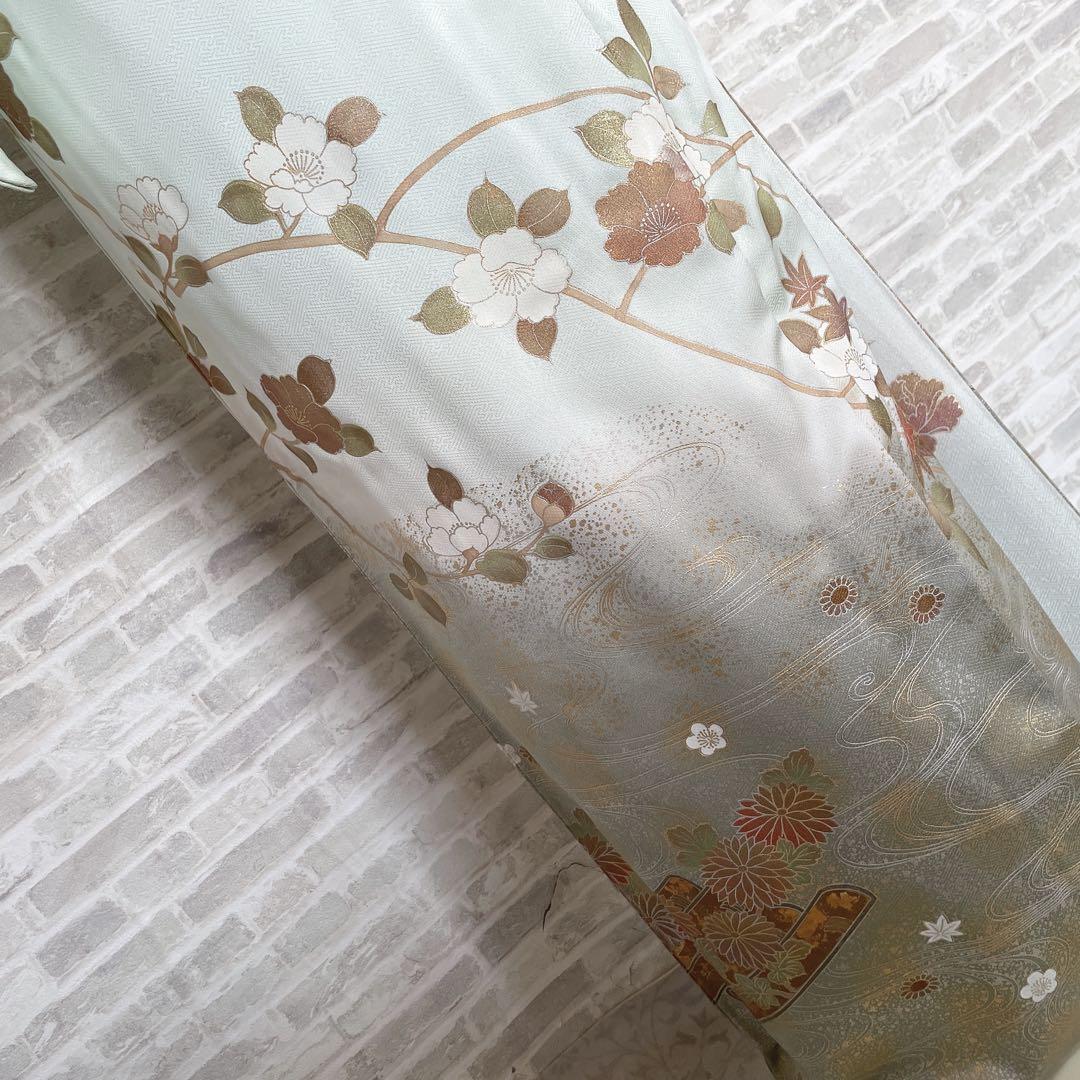 訪問着　フルセット　桜の木　花筏　綸子　入学式　卒業式　春めく　着物　Q5