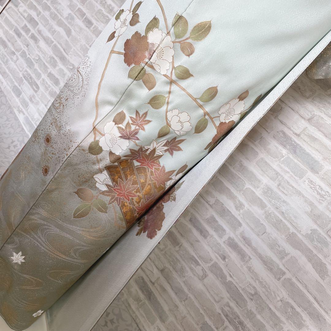 訪問着　フルセット　桜の木　花筏　綸子　入学式　卒業式　春めく　着物　Q5