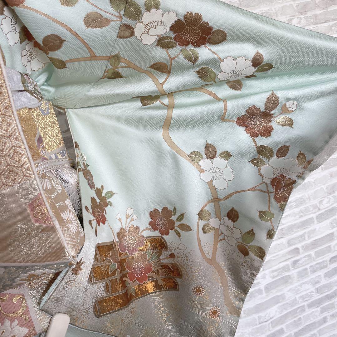 訪問着　フルセット　桜の木　花筏　綸子　入学式　卒業式　春めく　着物　Q5