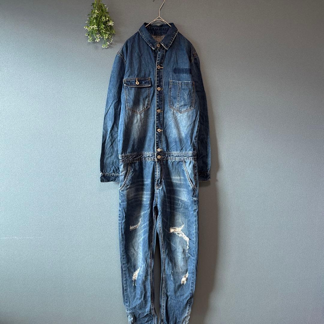 JEAN SEN［L］大人カジュアル◎こなれ感◎ダメージ加工デニムオーバーオール