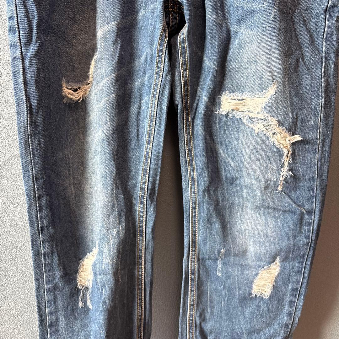 JEAN SEN［L］大人カジュアル◎こなれ感◎ダメージ加工デニムオーバーオール