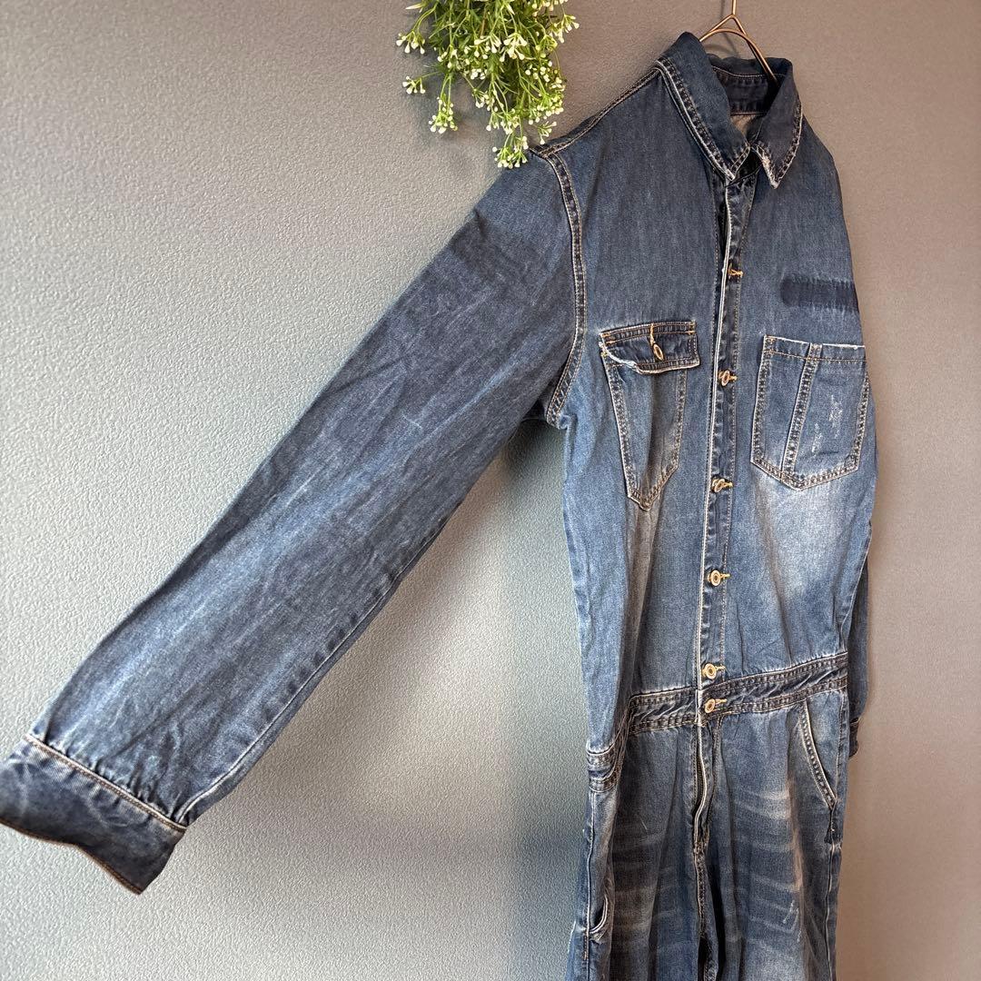 JEAN SEN［L］大人カジュアル◎こなれ感◎ダメージ加工デニムオーバーオール