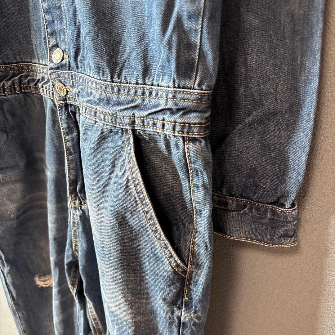 JEAN SEN［L］大人カジュアル◎こなれ感◎ダメージ加工デニムオーバーオール