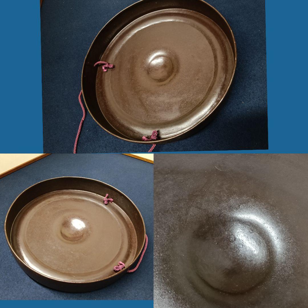 AO40 茶道具 ドラ 銅鑼 バチ付 縁鎚目 30cm 茶道 茶事 鳴物 打楽器