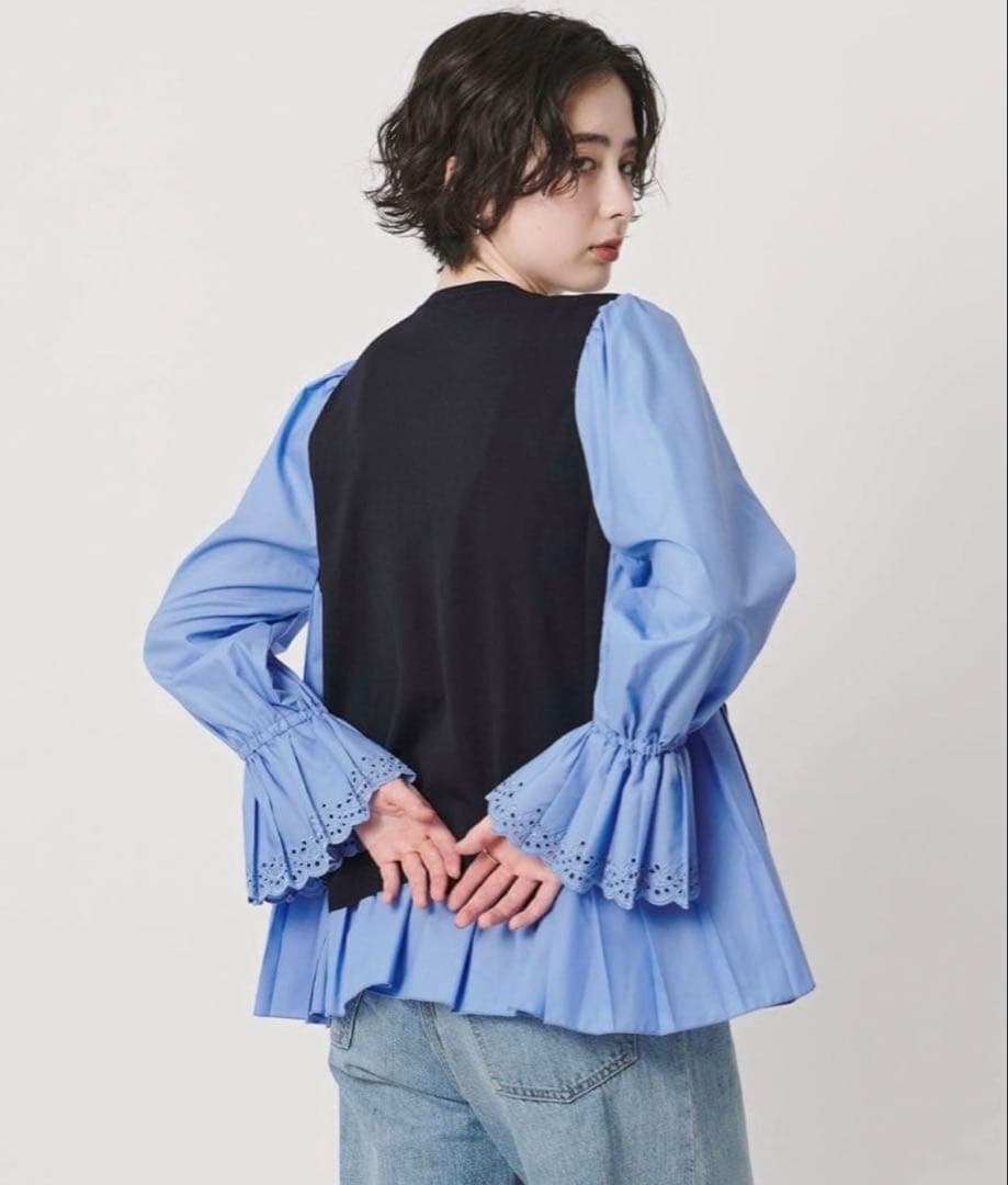 UNITED ARROWS プリーツ コンビ ニット ブラウス ウォッシャブル
