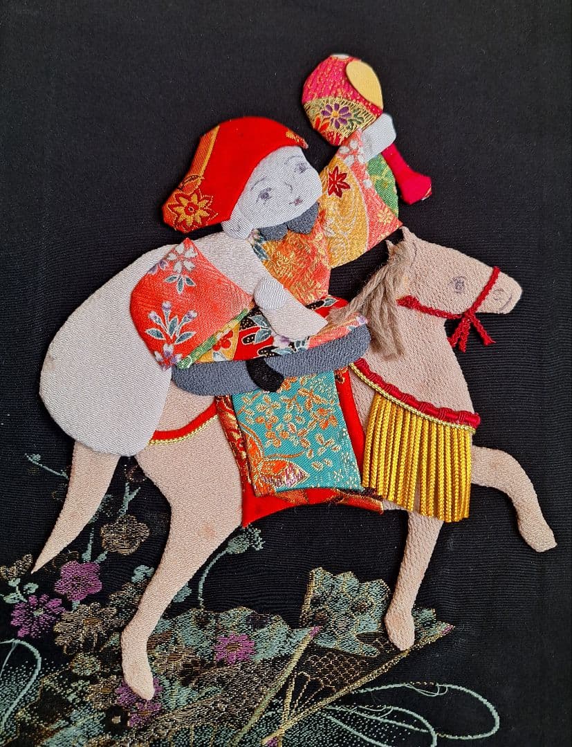 押し絵、タペストリ－、額　「干支に乗る大黒天」