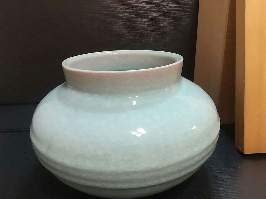 希少 花器 青磁壷 大型 小笠原長春