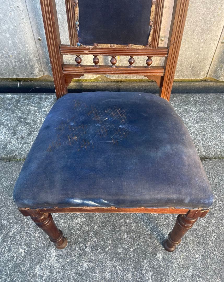 アンティーク/英国/イギリス製/サロンチェア/ダイニングチェア/椅子/ベロア