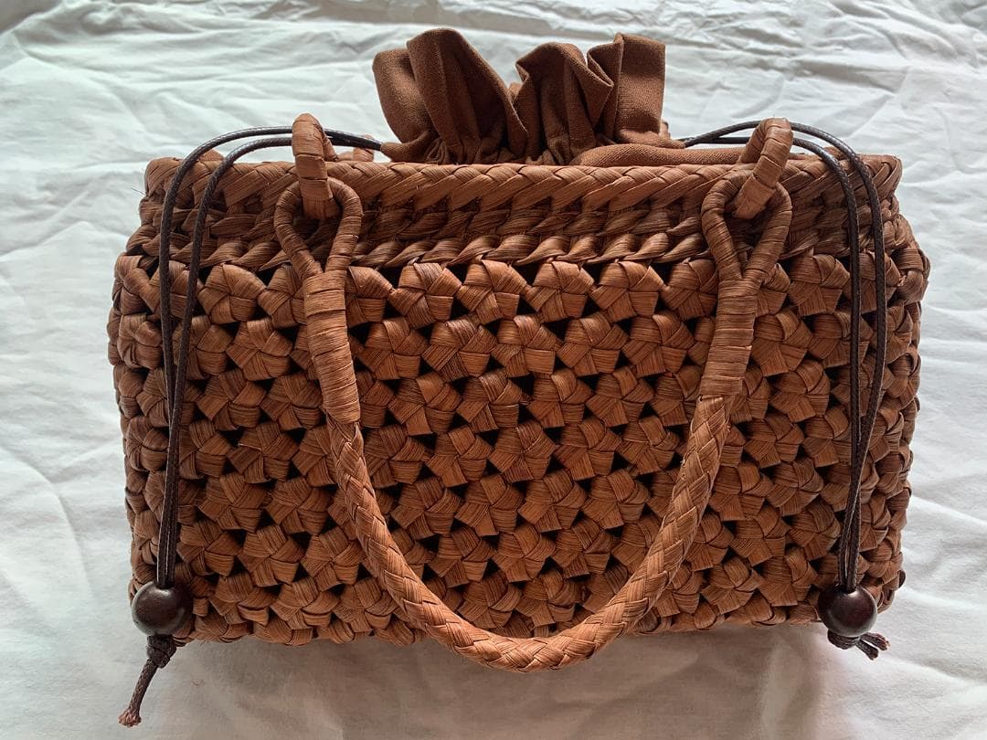 【期间限定】六角花結び編み 山葡萄 かごバッグ 職人手編み 手提げ 内布付き