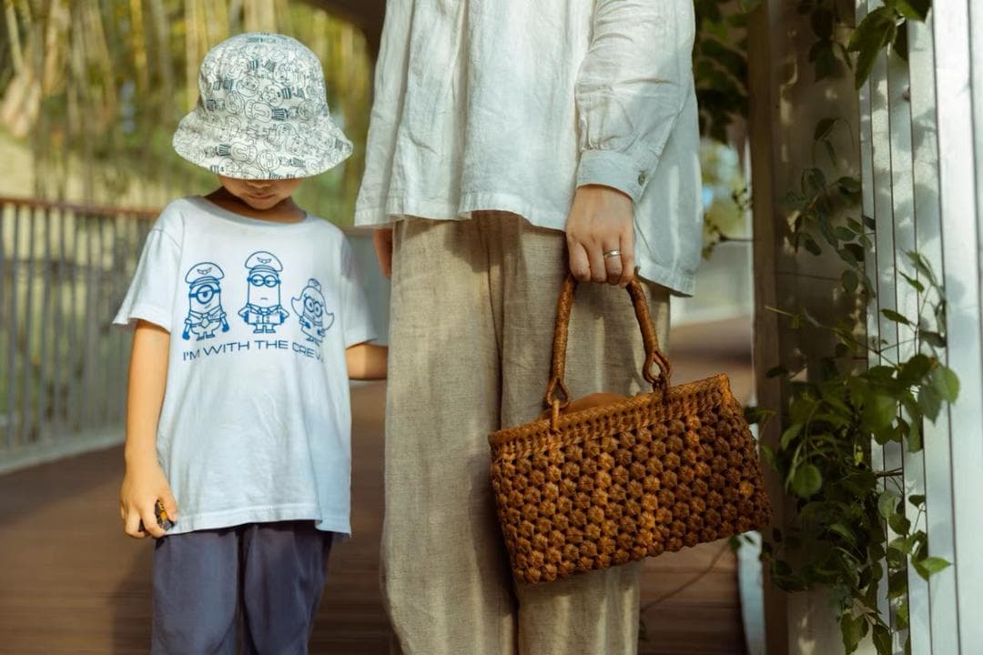 【期间限定】六角花結び編み 山葡萄 かごバッグ 職人手編み 手提げ 内布付き