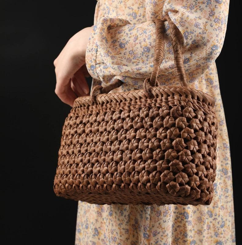 【期间限定】六角花結び編み 山葡萄 かごバッグ 職人手編み 手提げ 内布付き