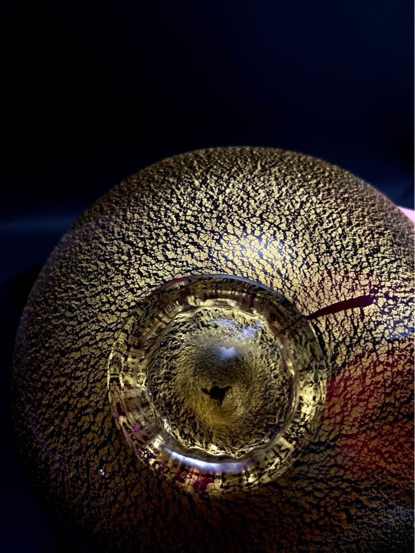 黒木国昭　金彩　紅派　ガラス茶碗