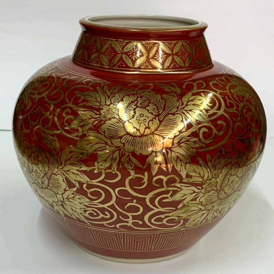 【花瓶7】九谷焼　永楽　牡丹唐草　8号　泰久