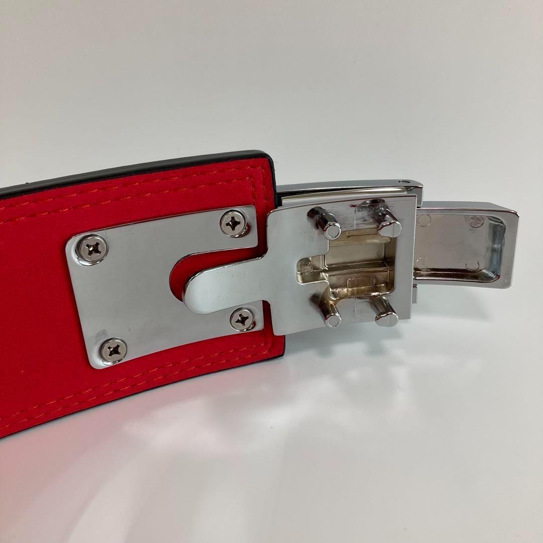 【B級品】 パワーベルト レバーアクション 本革 黒赤ベルト 可変式 銀バックル