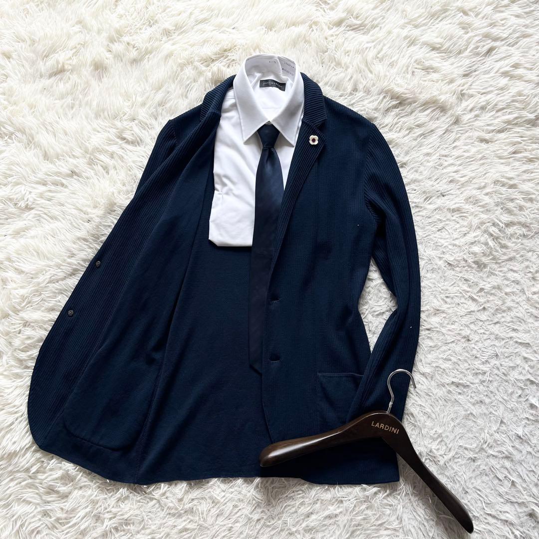 <極美品>LARDINI 新ロゴ ネイビー コットン ジャケット サイズM相当