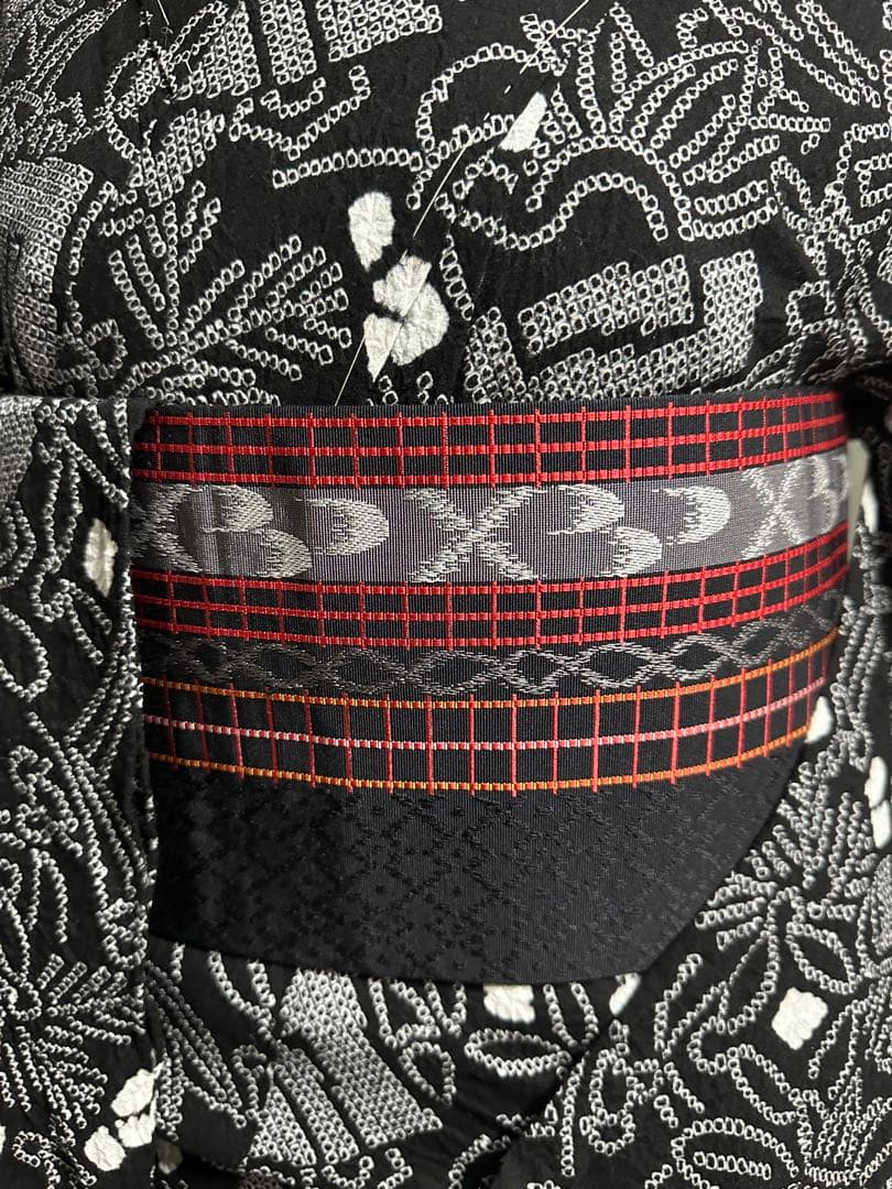 希少❣️トールサイズ✨宝尽くし　黒に白 有松鳴海絞り浴衣逸品‼️新品美品‼️