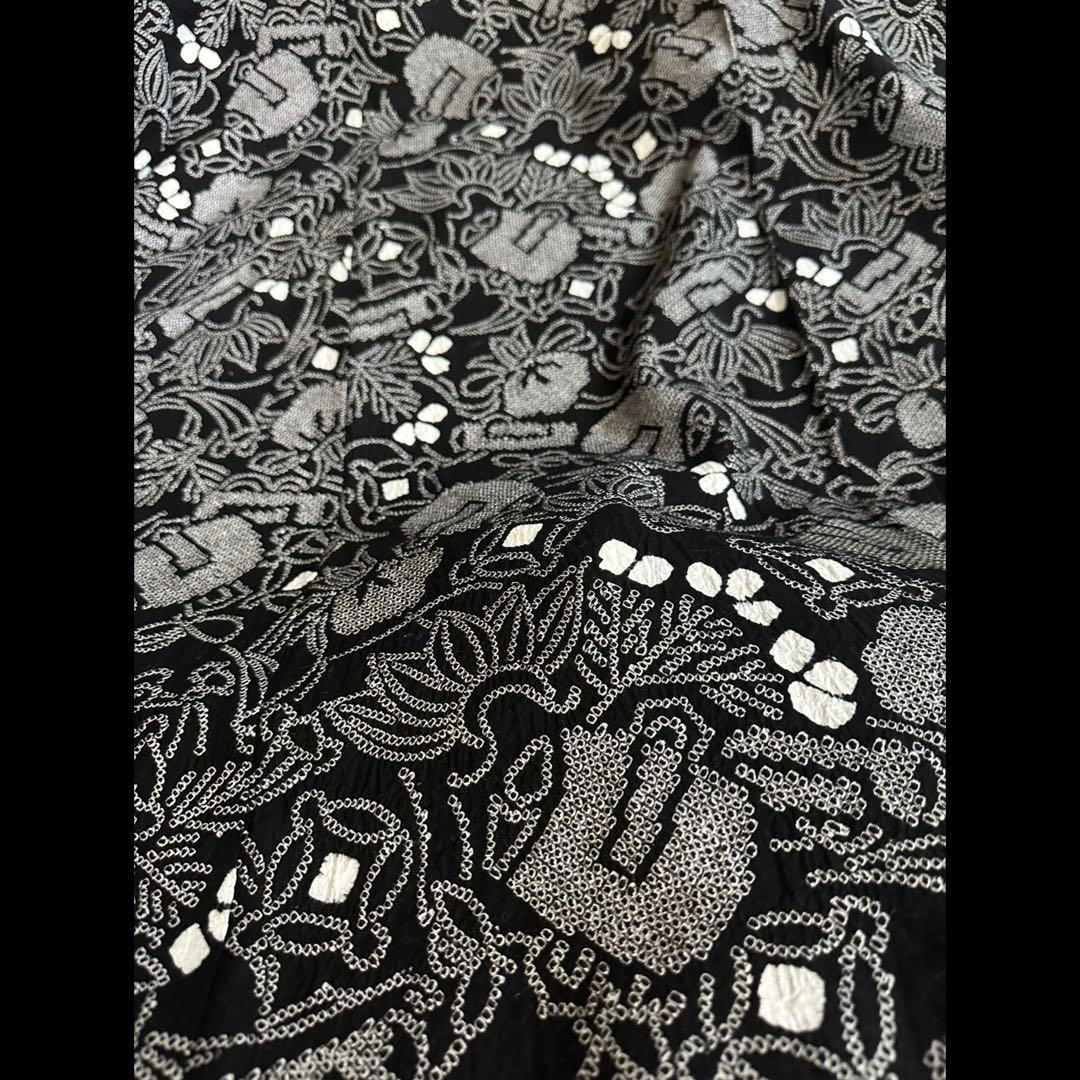 希少❣️トールサイズ✨宝尽くし　黒に白 有松鳴海絞り浴衣逸品‼️新品美品‼️