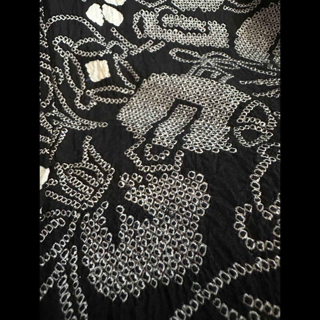 希少❣️トールサイズ✨宝尽くし　黒に白 有松鳴海絞り浴衣逸品‼️新品美品‼️