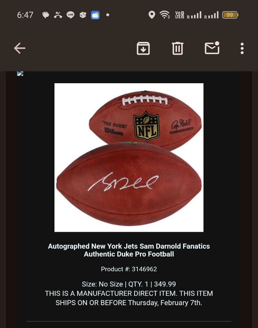 サム・ダーノルド sam darnold サイン　NFL ボール