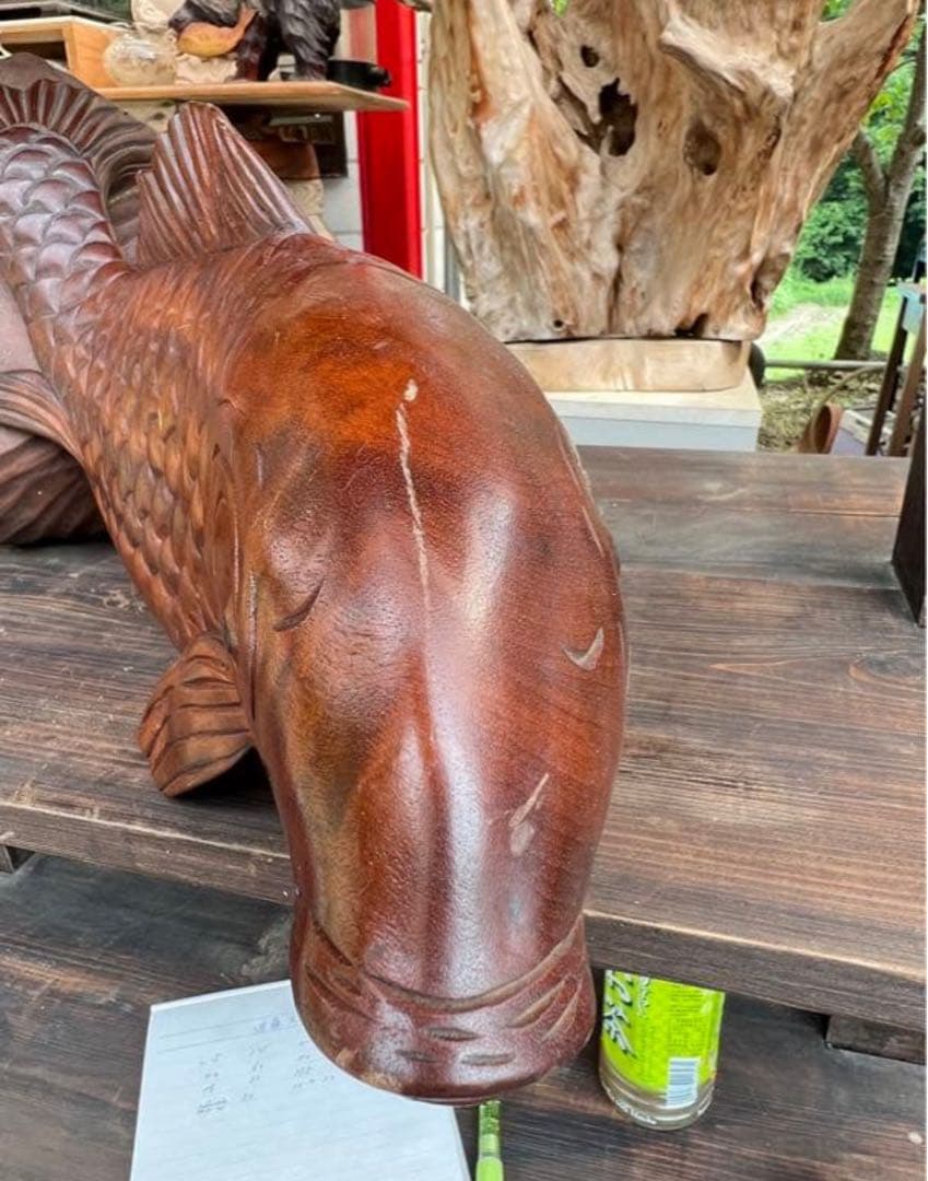 木製 コイの彫刻 木彫　約58cm