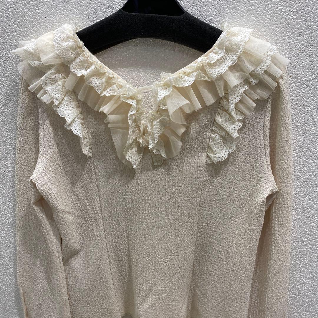 COCODEALレースフリルカットジャガードトップス