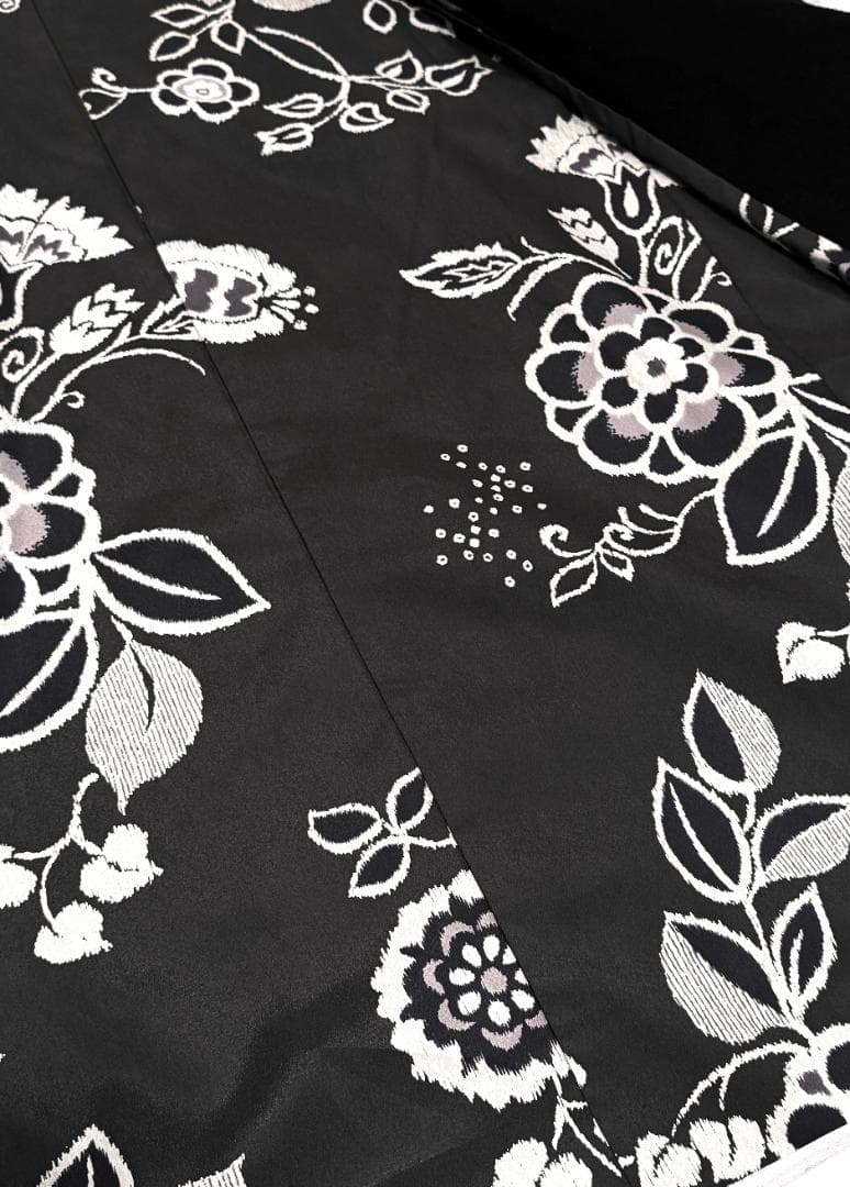 撫松庵　アンゴラ混ファー付きウール着物コート　黒　裄丈７３.５　身丈１０７