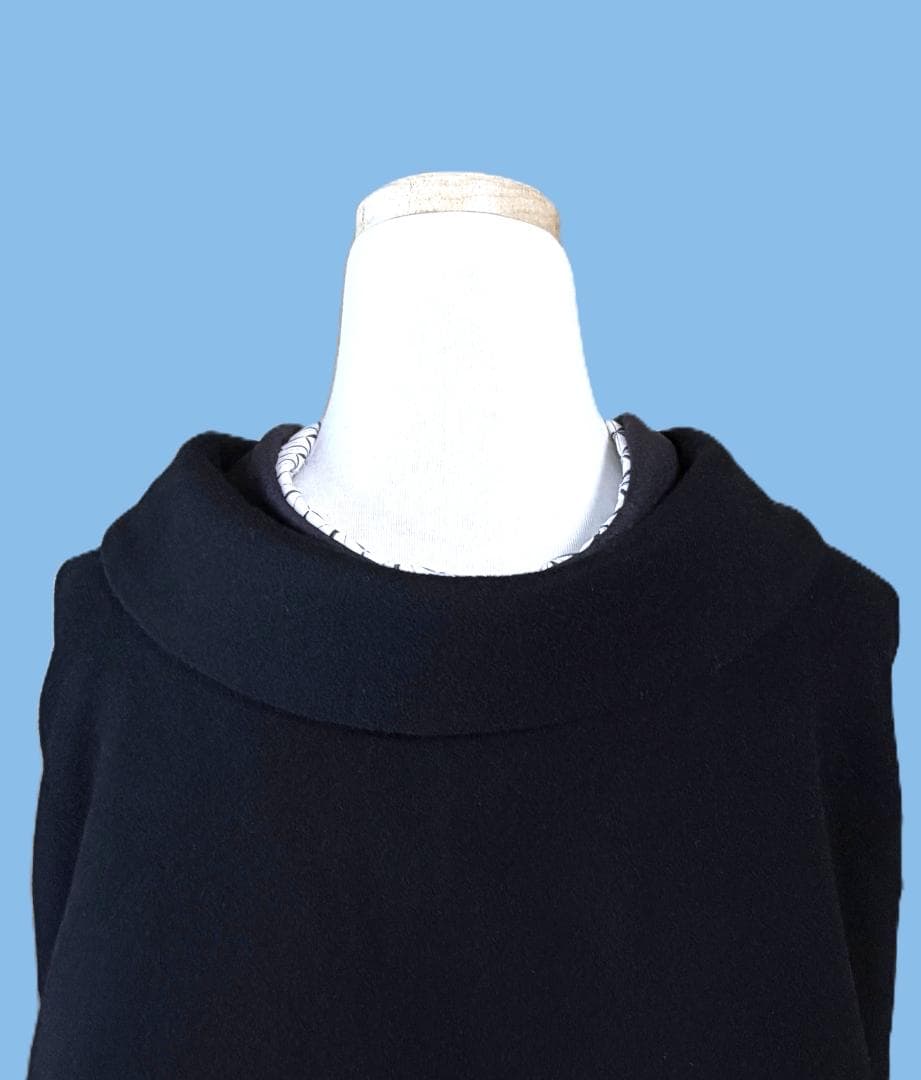 撫松庵　アンゴラ混ファー付きウール着物コート　黒　裄丈７３.５　身丈１０７