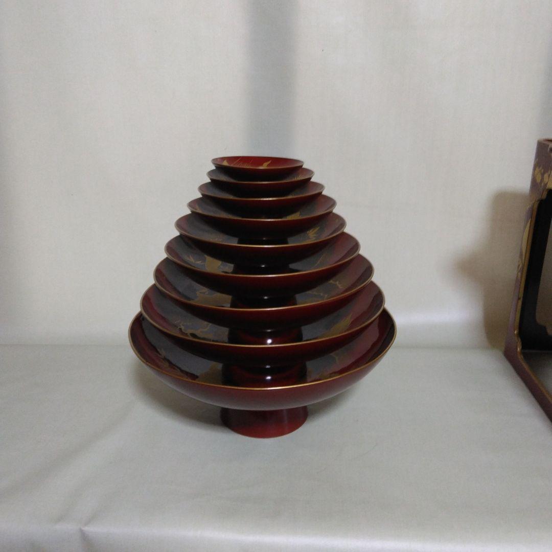 木製九つ重ね杯　本金蒔絵付