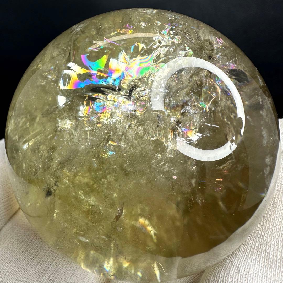 絶品☆レインボー☆魔除スモーキーシトリン 水晶丸玉☆パワーストーン天然石A875