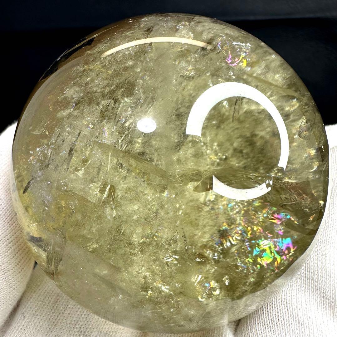 絶品☆レインボー☆魔除スモーキーシトリン 水晶丸玉☆パワーストーン天然石A875