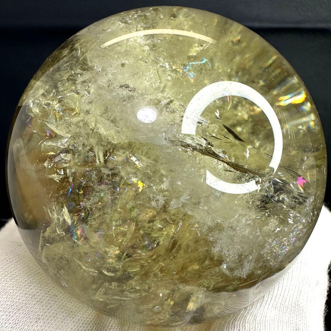 絶品☆レインボー☆魔除スモーキーシトリン 水晶丸玉☆パワーストーン天然石A875