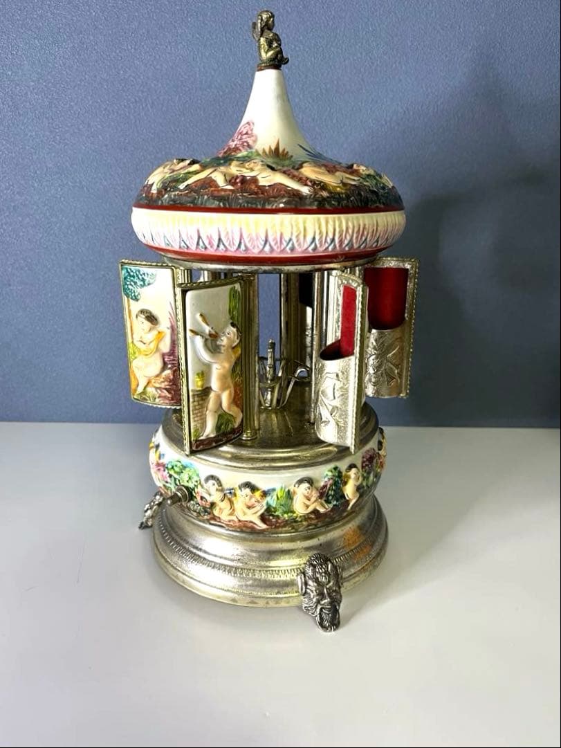 『REUGE』リュージュ　陶器製カラクリ オルゴール　葉巻入れ　アンティーク