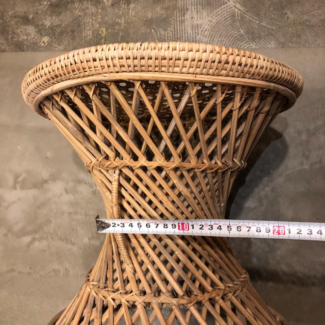 【バンブー　ラタン】 円形スツール　 編み込みデザイン　椅子　バンブースツール