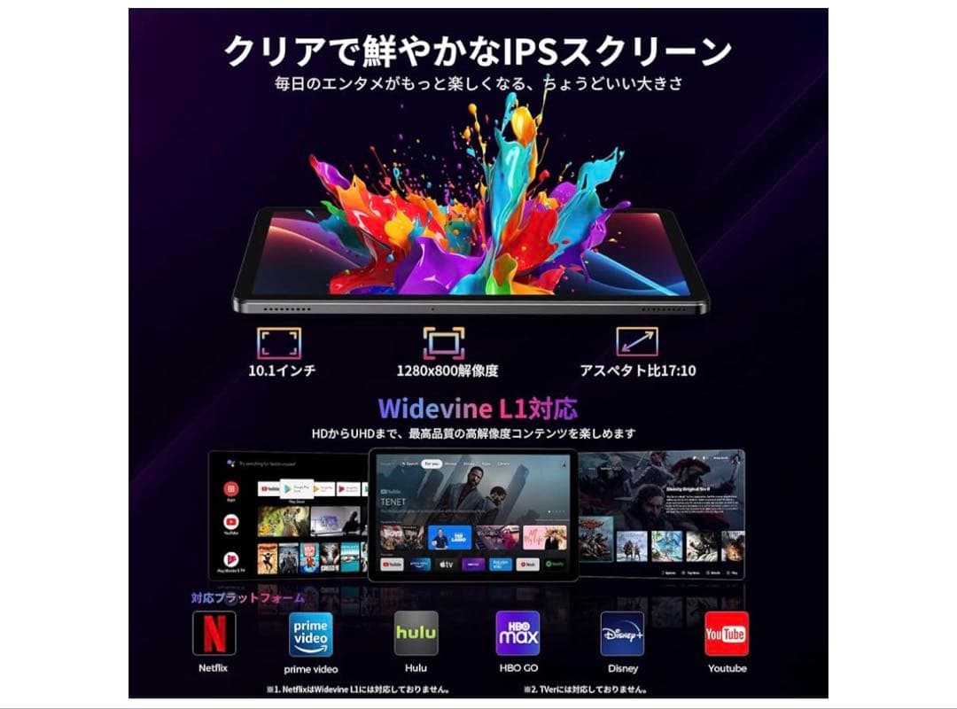 Android 15 タブレット10インチ 16GB+64GB+1TB拡張