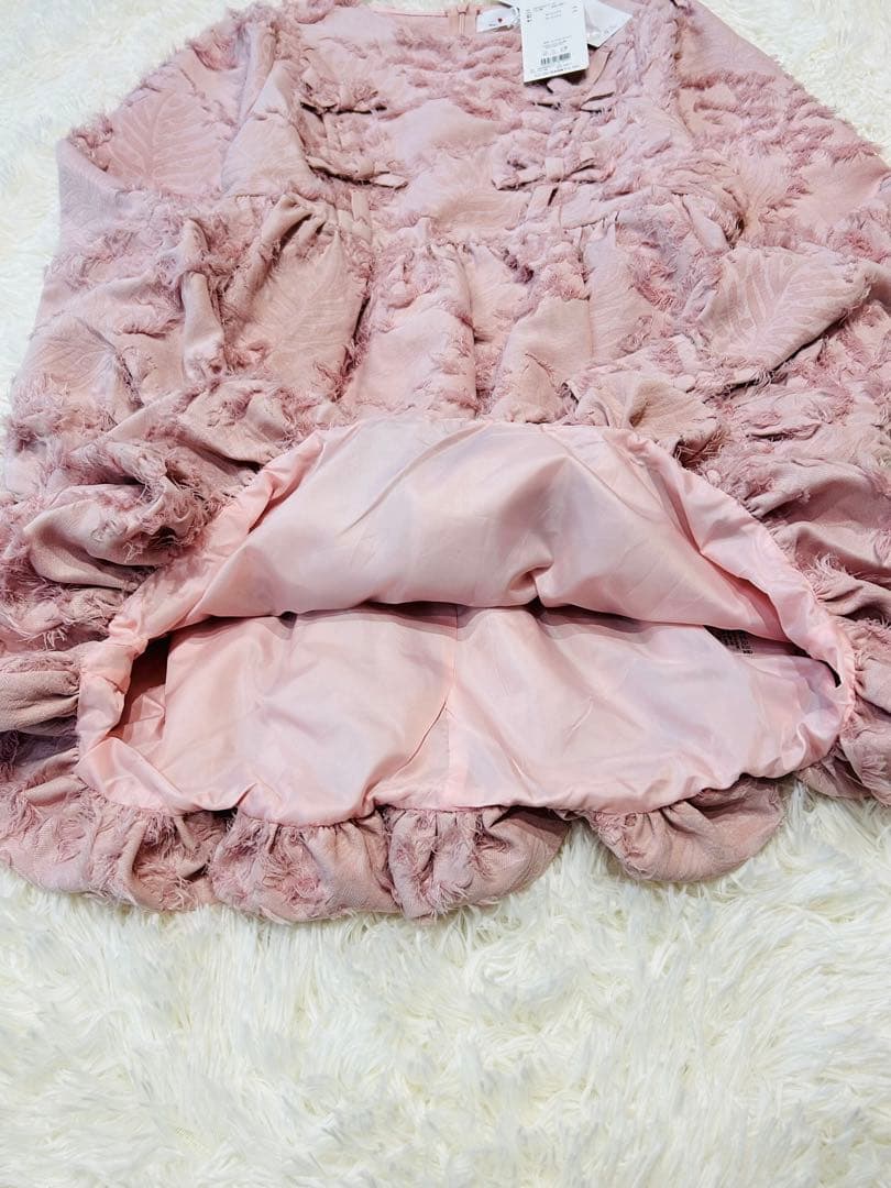 【新品タグ付】merry jenny リボンフリンジジャガードチュニック ピンク