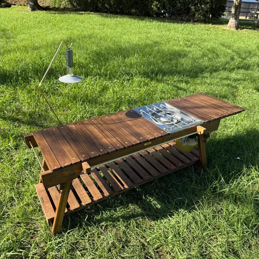 IGT対応 ウッドテーブル ウォルナット色 折りたたみキャンプテーブル