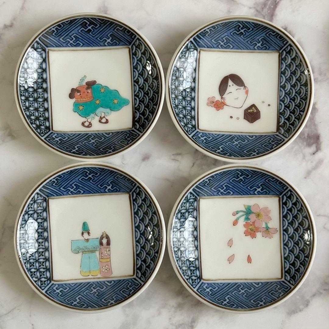 九谷焼 陶賀 謹製 絵ごよみ 小皿 12枚セット 木箱入り