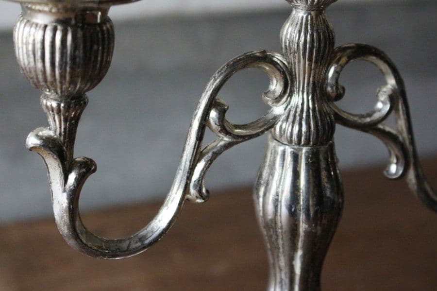 【３連キャンドルスタンド】蝋燭 ホルダー 古道具 蚤の市 ブロカント