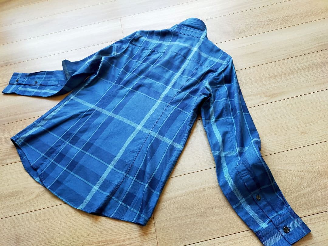 美品バーバリーロンドン 青ブルーチェック 長袖シャツ ブラウス38三陽商会
