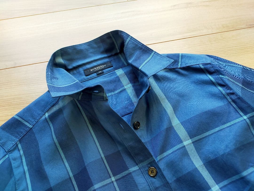 美品バーバリーロンドン 青ブルーチェック 長袖シャツ ブラウス38三陽商会