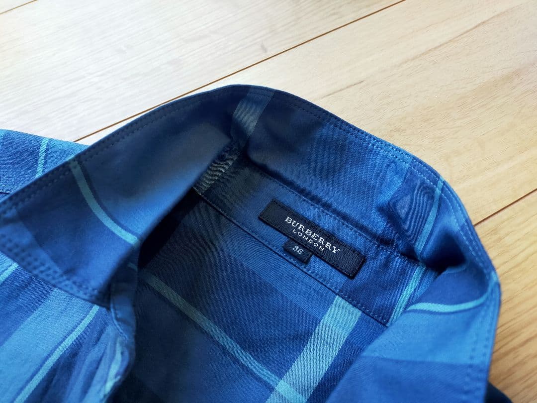 美品バーバリーロンドン 青ブルーチェック 長袖シャツ ブラウス38三陽商会