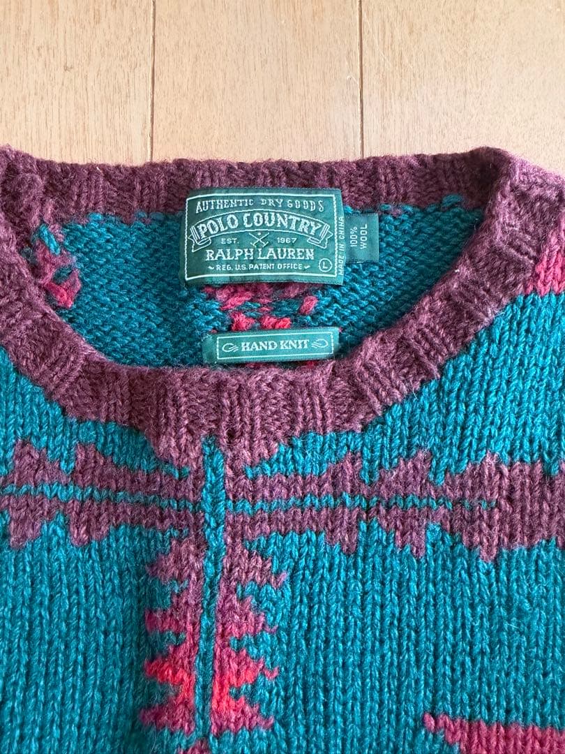 90s Ralph Lauren ポロカン ハンドニット ネイティブ柄