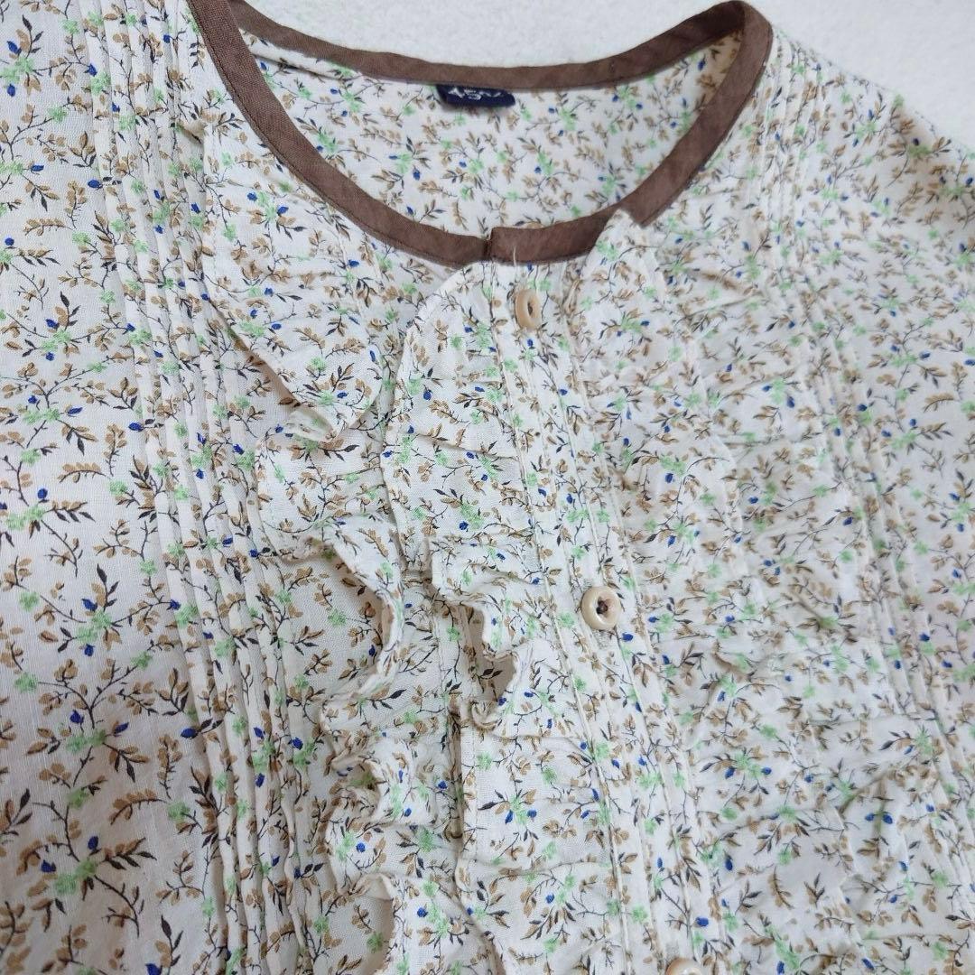 未使用品 45R ツタフラワープリントのフリルブラウス 45rpm