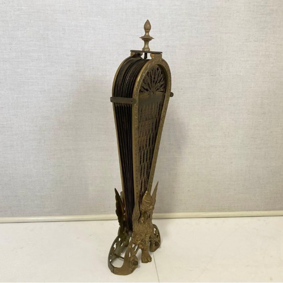 ファイヤースクリーン 暖炉 ストーブ 衝立 真鍮 金属 レトロ ヴィンテージ