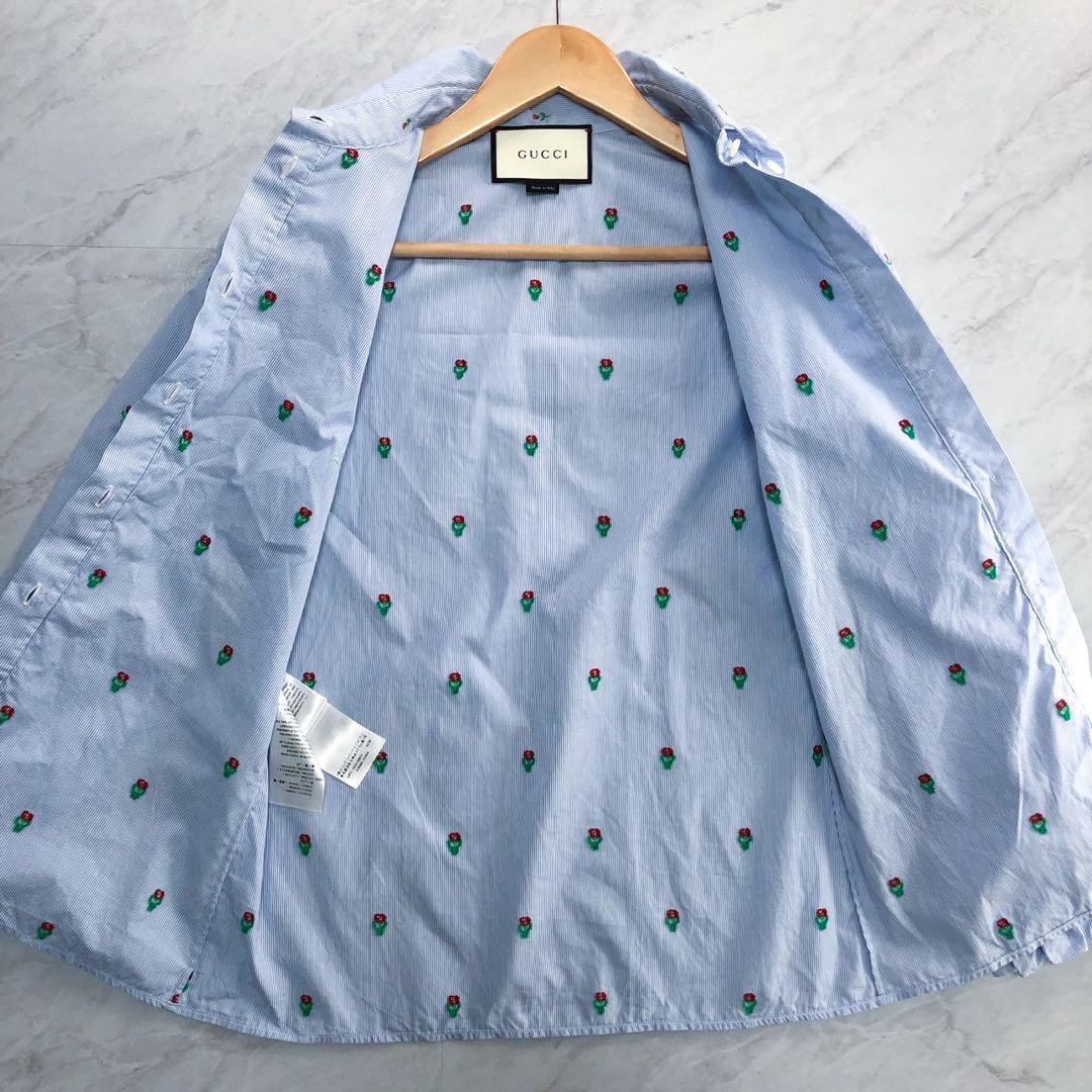 【希少 極美品】GUCCI ブラウス フリル 花柄 ストライプ ブルー M