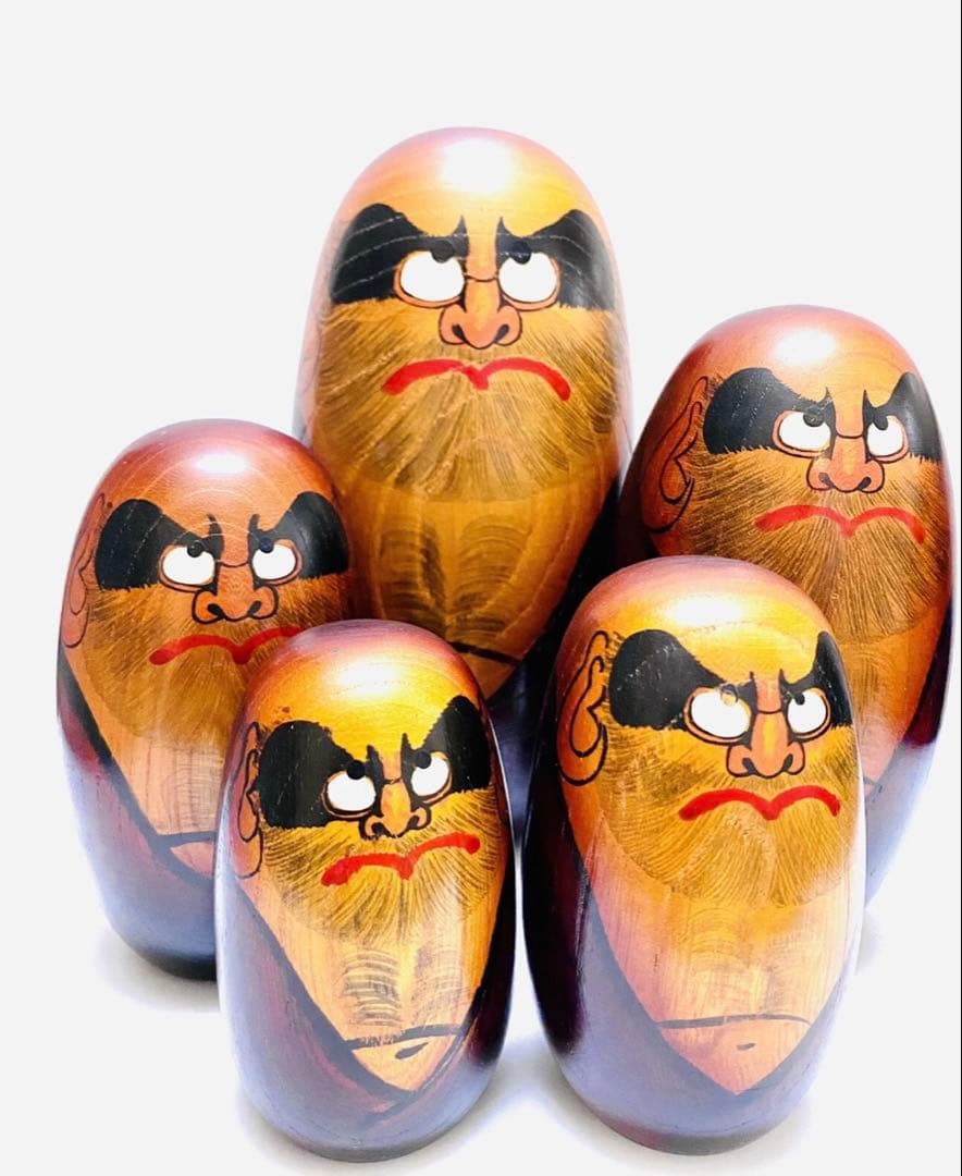 中古 こけし だるま 日本 木製 伝統 人形 6セット コレクション　特大